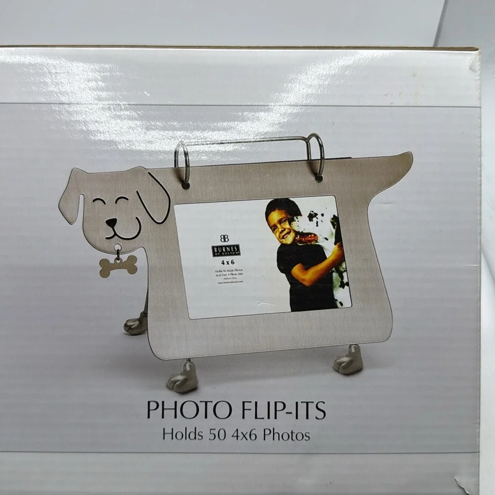NWT Burnes Of Boston Silver Dog Photo Frame Photo Flip Its 4x6